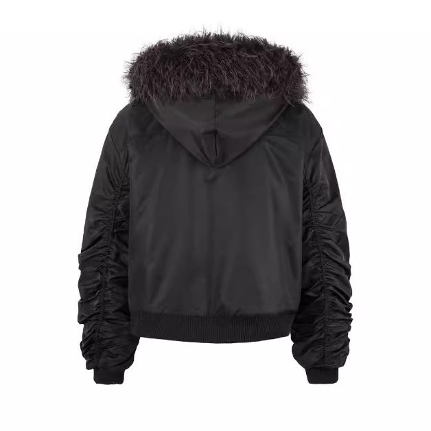Fur Collar Airplane Buckle Hooded Jacket MW10305