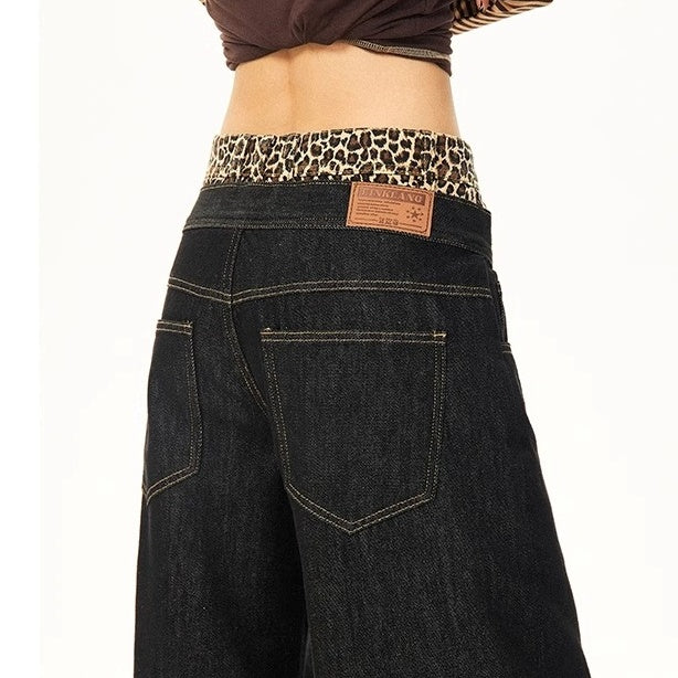 Leopard Print Double-Waist Loose Jeans MW10166