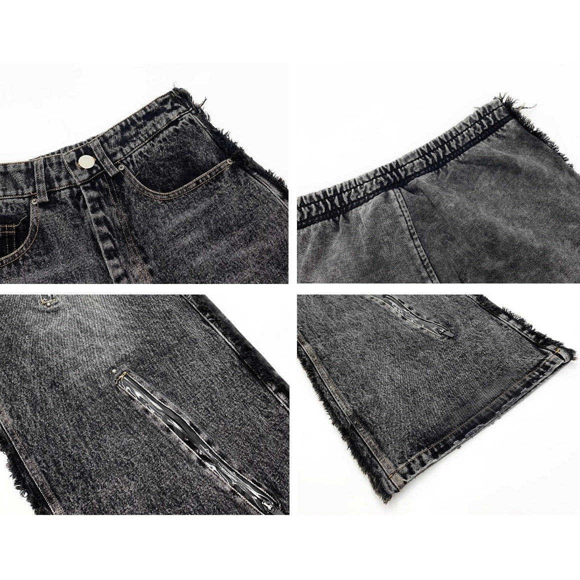 Raw Edge Zip Accent Wide Jeans MN9045