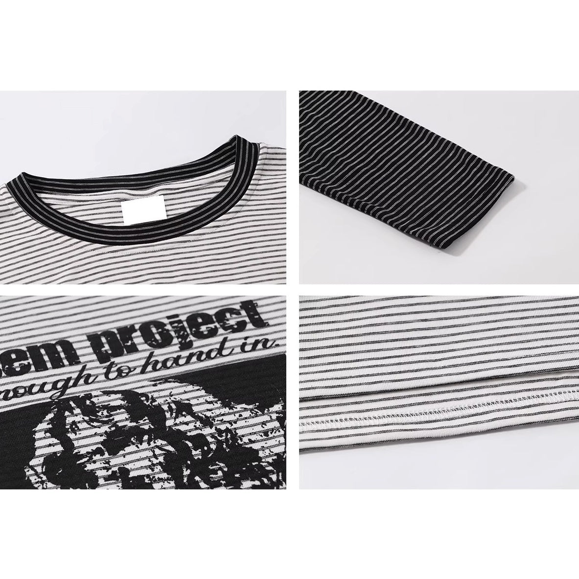 Character Print Patchwork Border Long Sleeve T-shirt MN9030