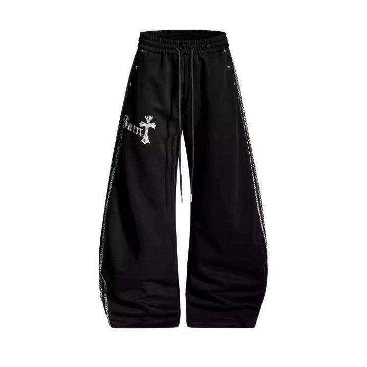 Leopard Print Spliced Rivet Curve Sweat Pants BK7058