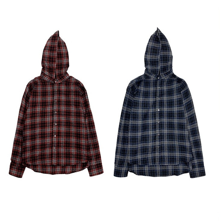 Plaid Long-sleeved Hooded Shirt MN9034