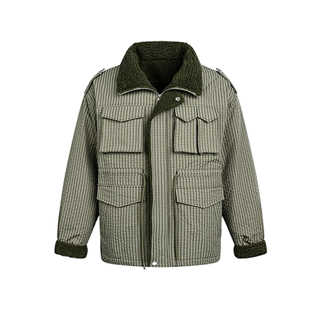 Fluffy Plaid Cargo Pocket Padded Jacket EZ284