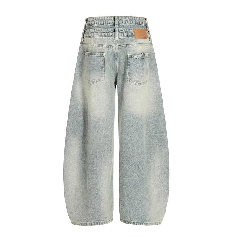 Double Waist Washed Loose Curve Jeans MR8029