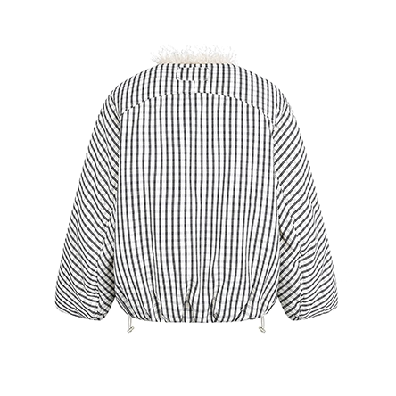 Plaid Fur No-Collar Padded Jacket EZ292