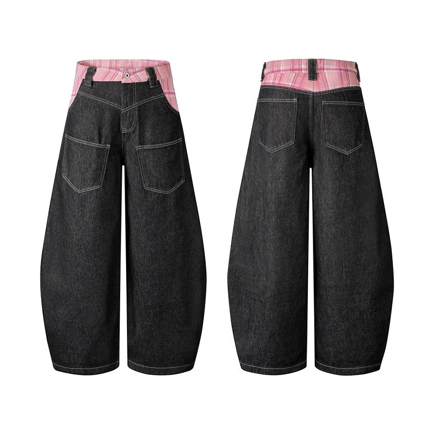 Check-panelled Curve Buggy Jeans MW10234