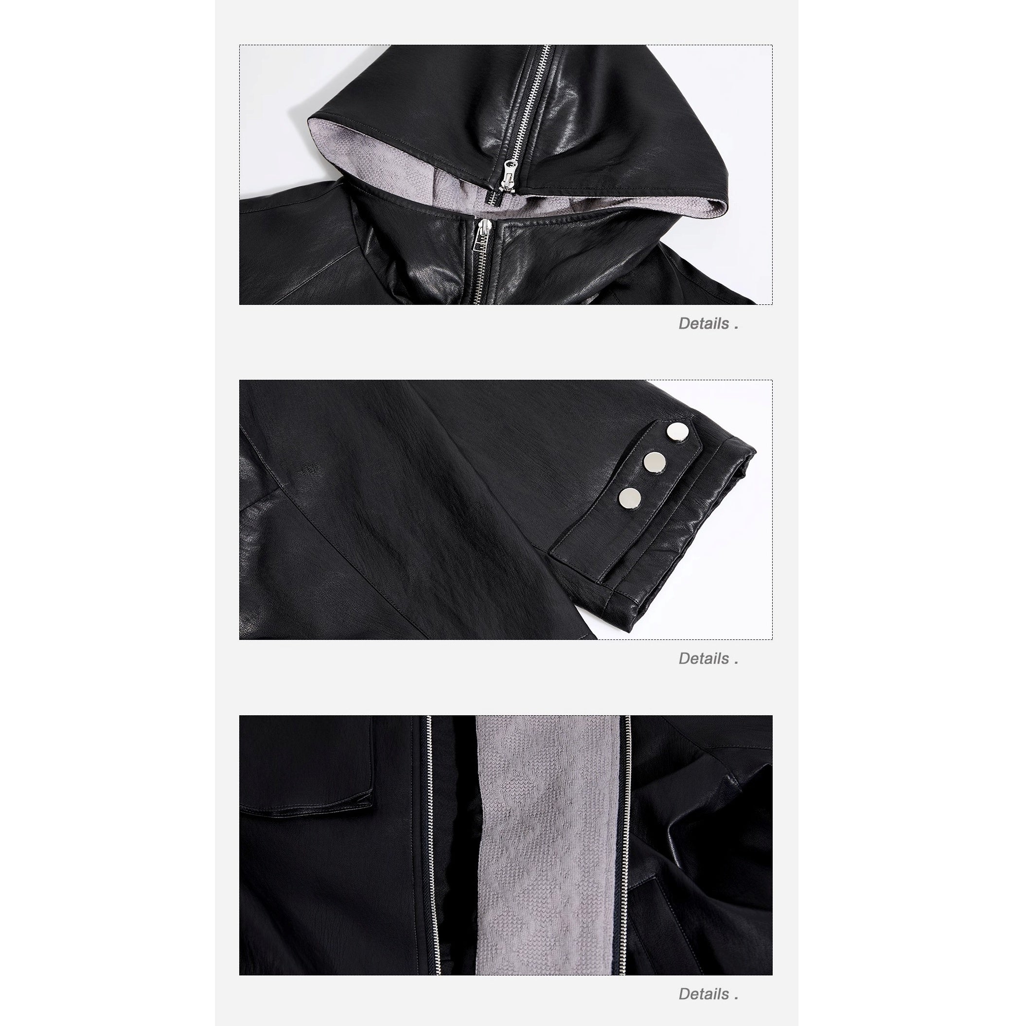 Zipper Split Hood PU Leather Jacket EZ261