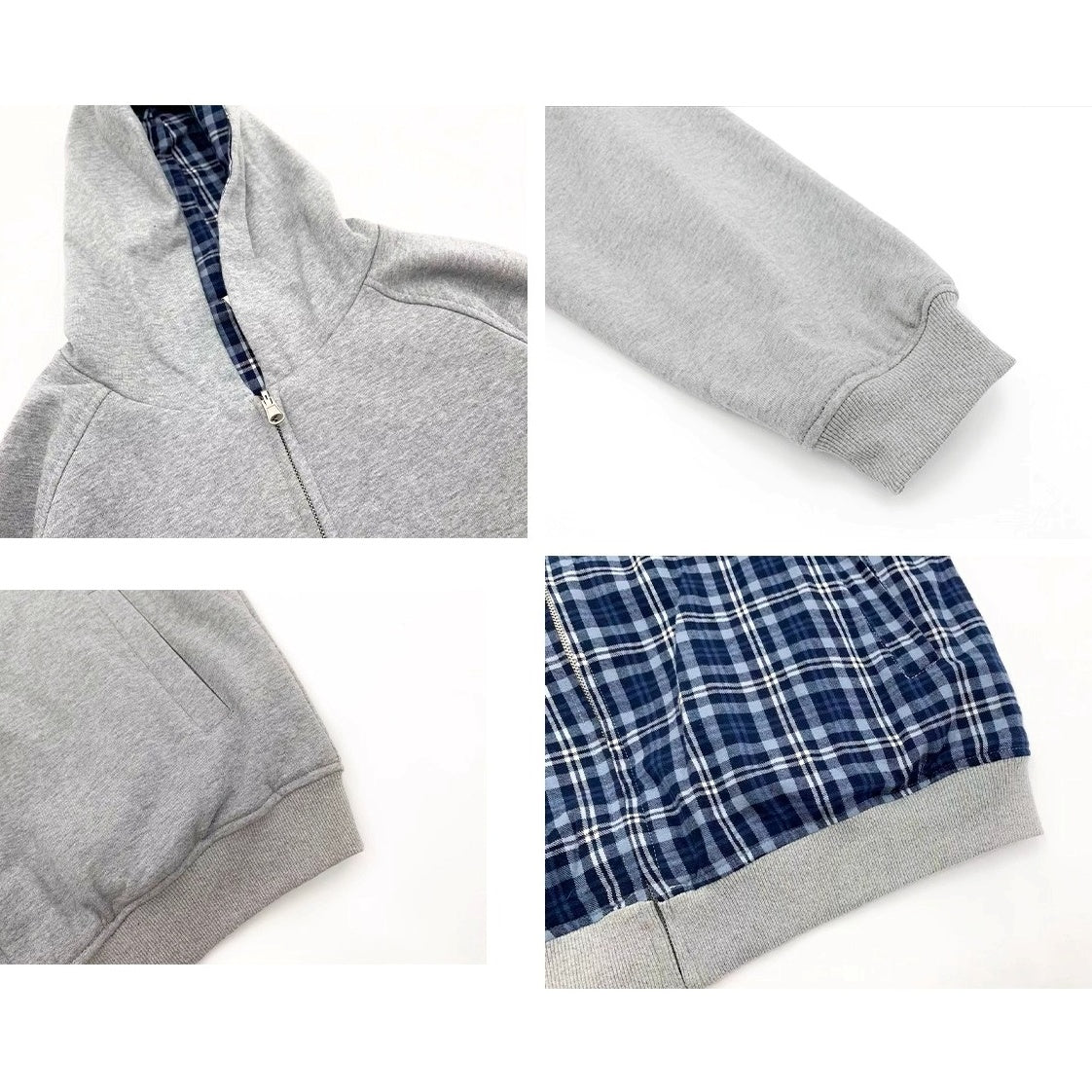 Reversible Plaid Hooded Sweat Jacket MN9040