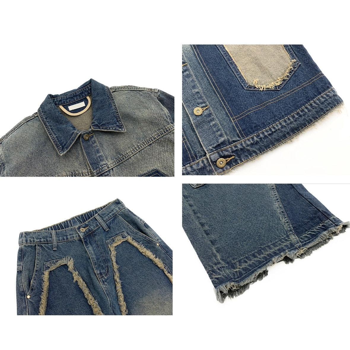 【上下別売り】Irregular Stitching Washed Denim Jacket  & Jeans Set-up MN9037