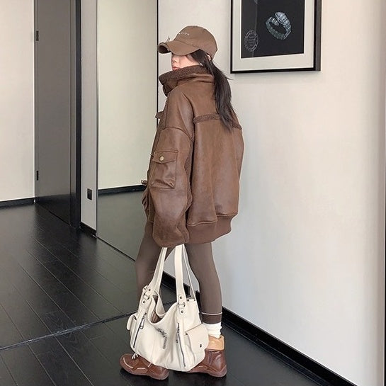 Vintage Fake Suede Oversize Biker Jacket OS2064