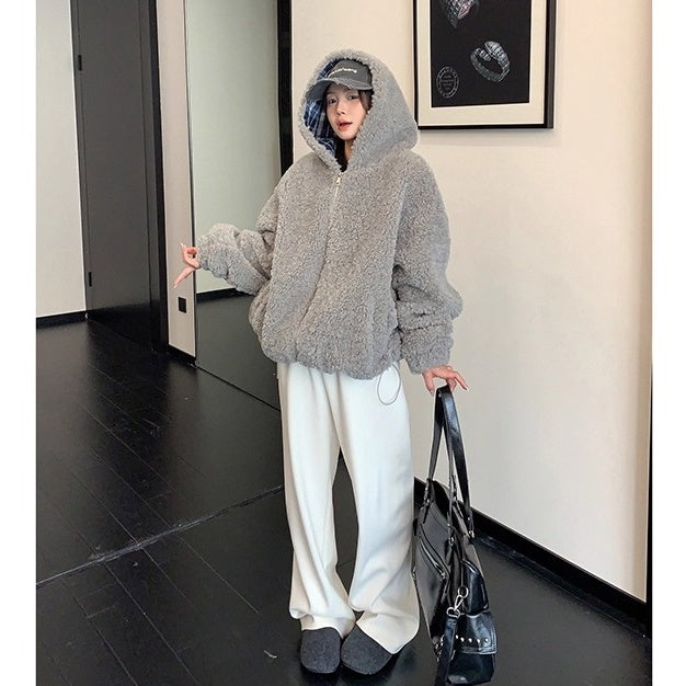 Loose Hooded Boa Jacket OS2072