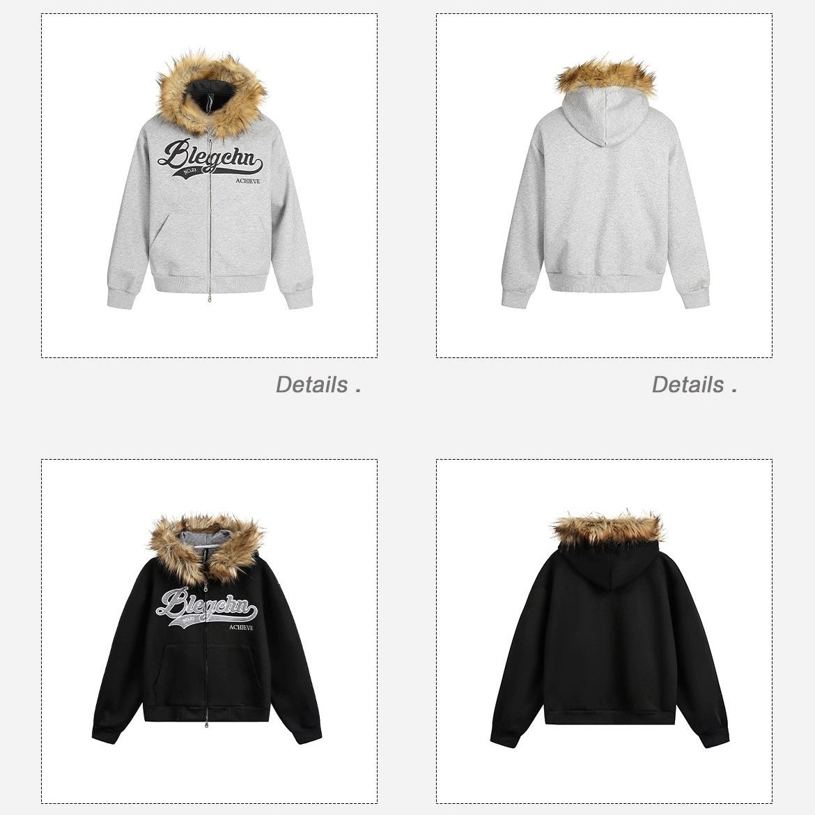 Monogram Embroidered Fur Collar Hooded Sweat Jacket EZ262