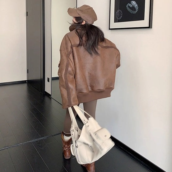 Vintage Fake Suede Oversize Biker Jacket OS2064