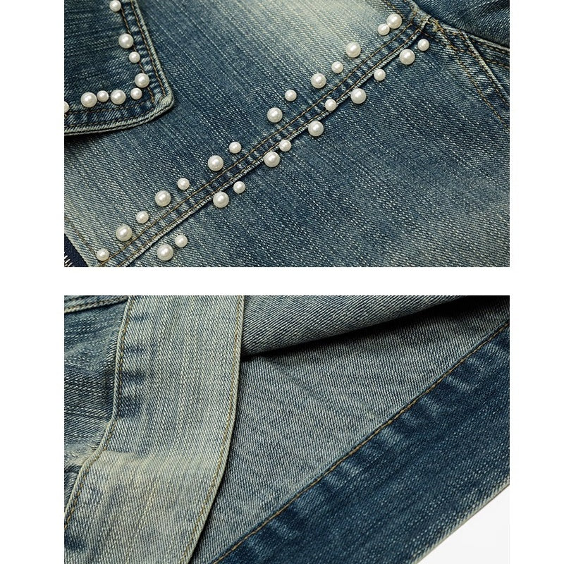 Pearl Bead Short Denim Jacket OS2030