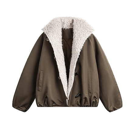 Fluffy Contrast Horn Button Jacket EZ290