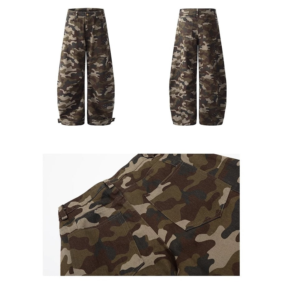 Wash Camouflage Straight Wide-leg Pants MW10154