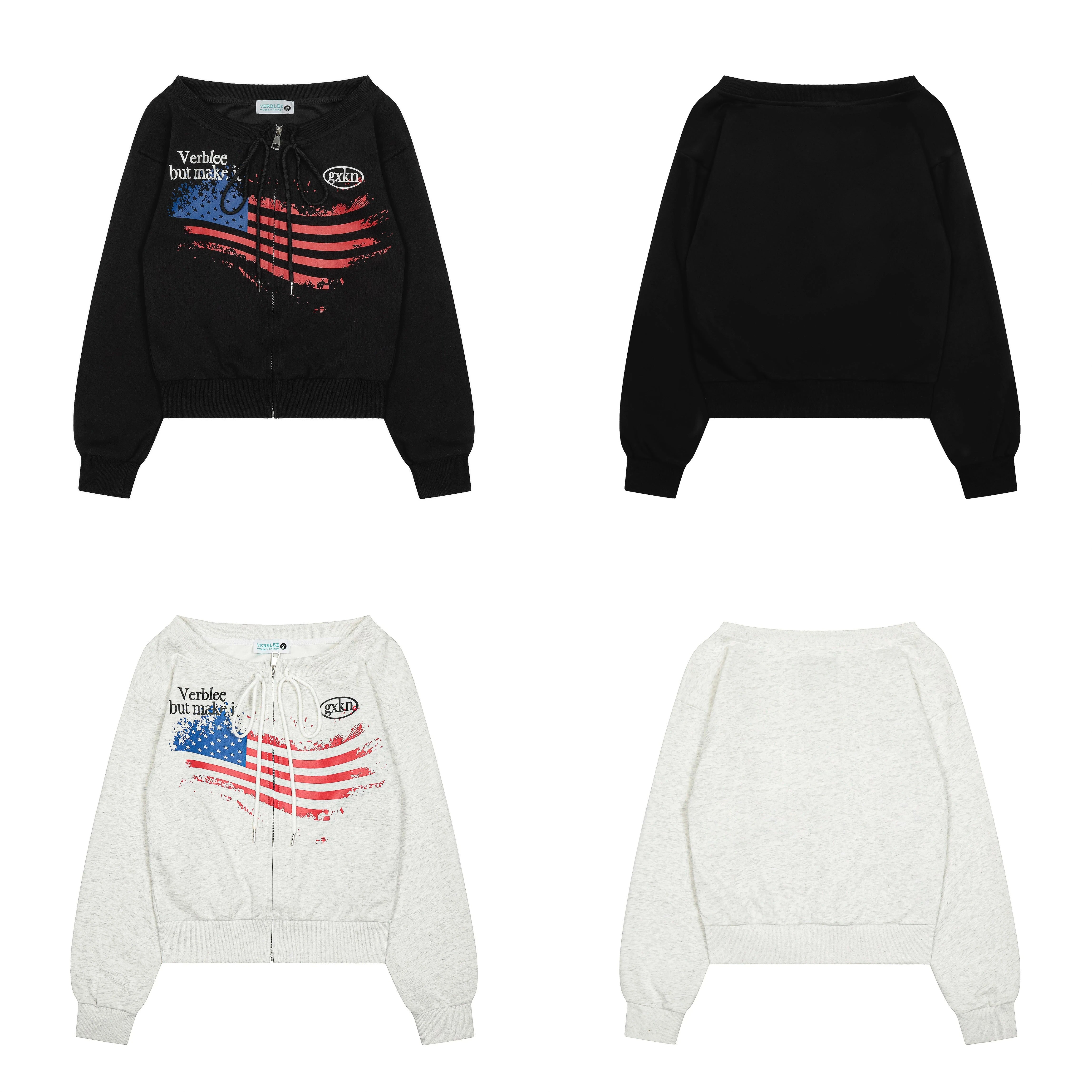 American Letter Print Zipper Sweat Cardigan MW10267