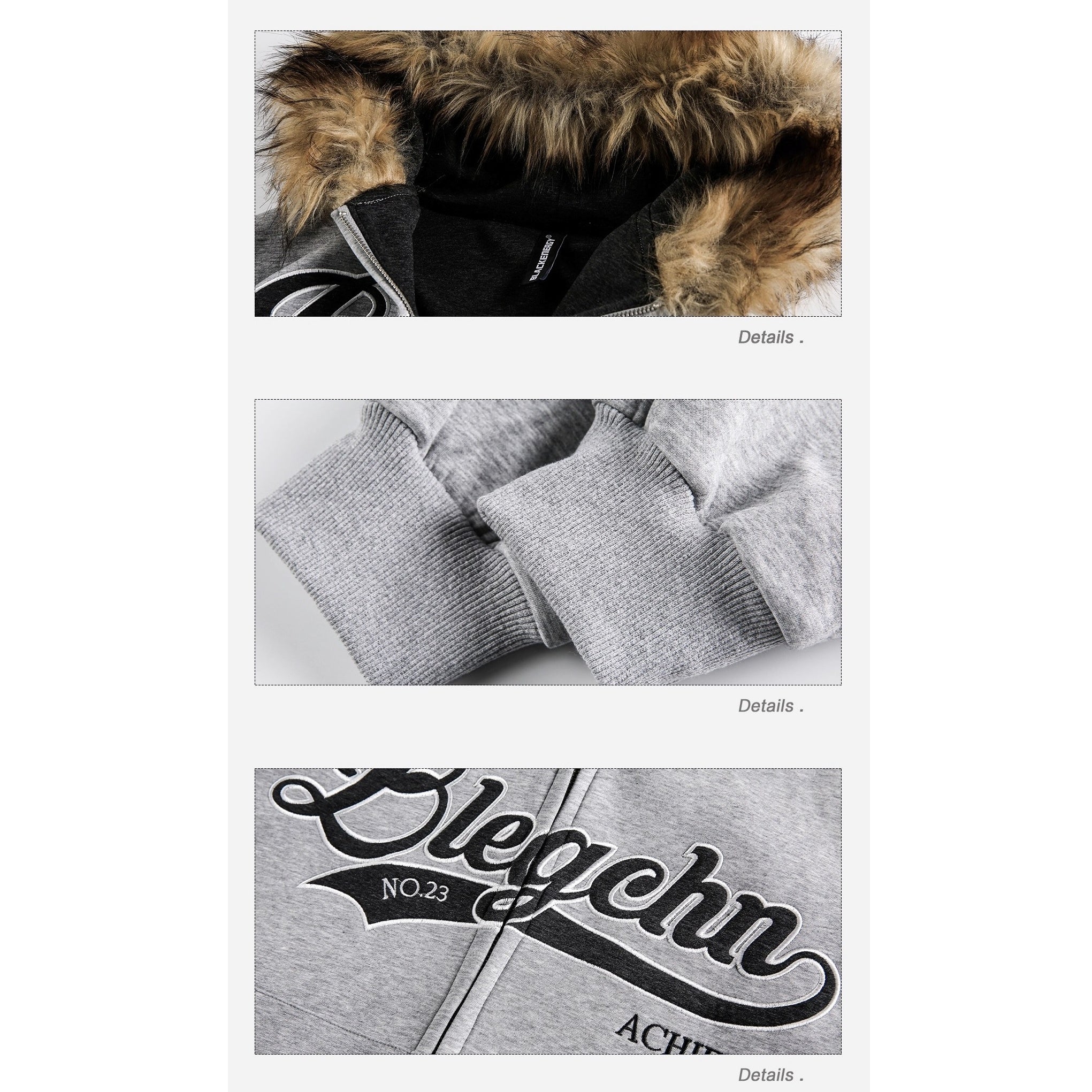 Monogram Embroidered Fur Collar Hooded Sweat Jacket EZ262