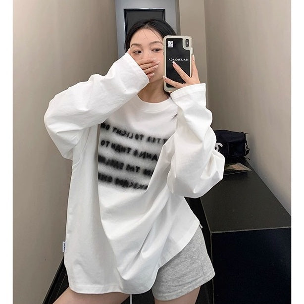 Smudged Letter Print Long Sleeves T-shirt OS2034