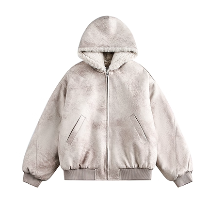 Furry Hooded PU Leather Loose Jacket EZ288