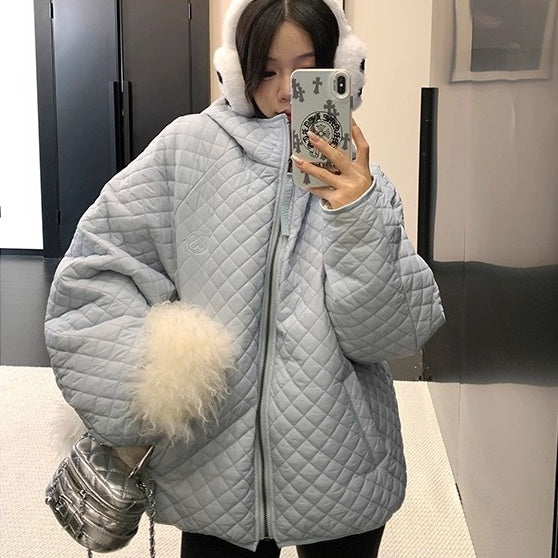 Diamond Lattice Quilting Light Hooded Down Jacket OS2076