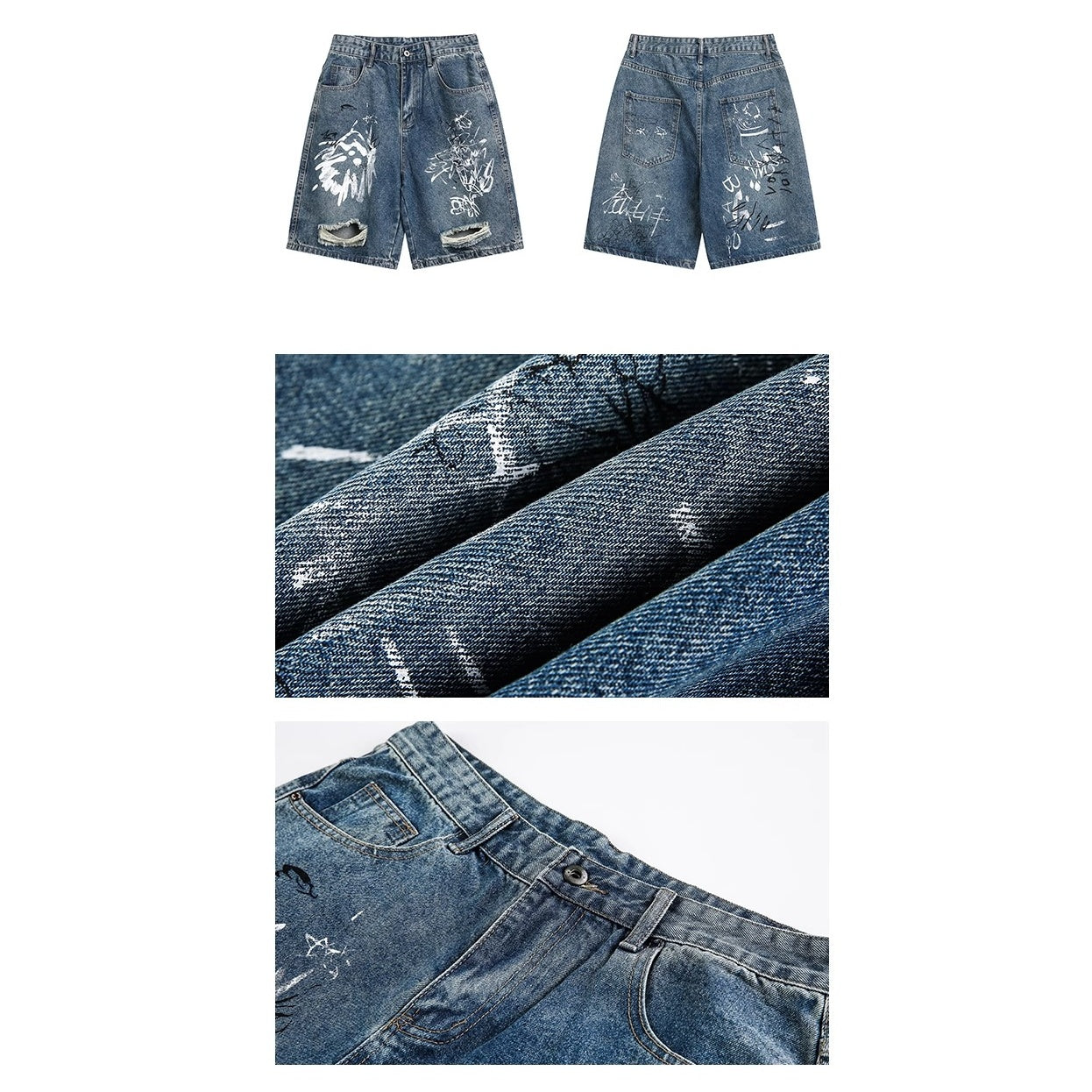 Graffiti Paint Ripped Denim Shorts MW10153