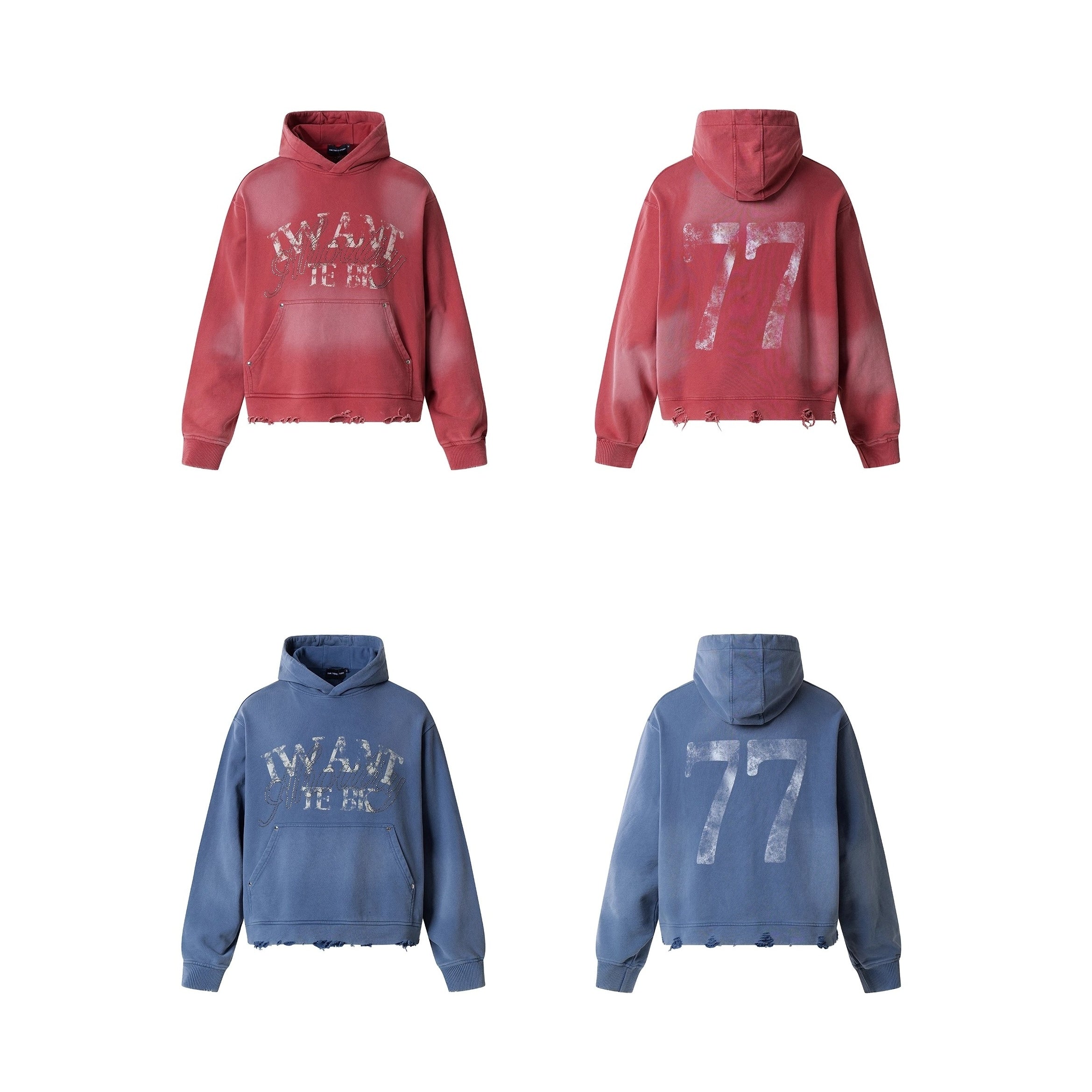 RhineStone Letter Print Damage Hoodie MR8025