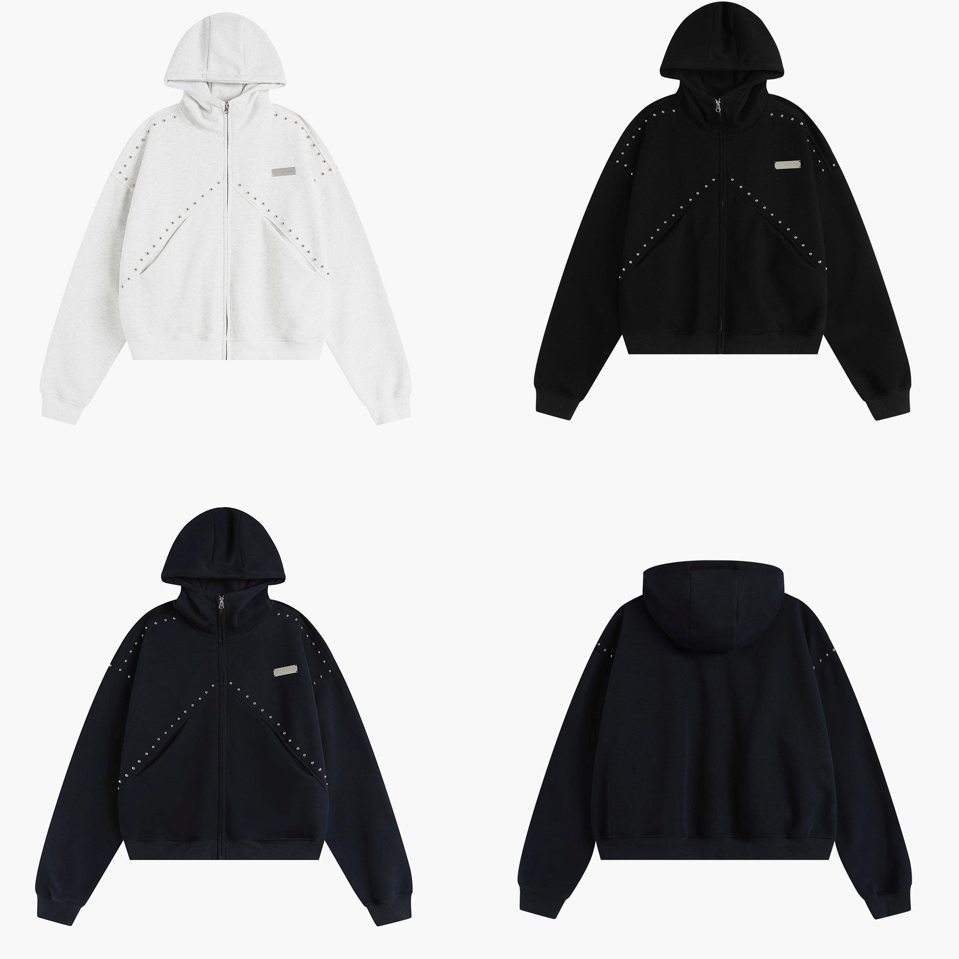 Stitched Rivet Zipper Hooded Jacket IN7016