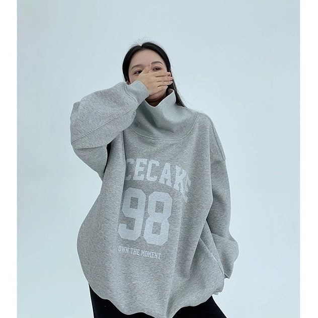 Turtleneck Number Logo Oversize Sweat OS2069