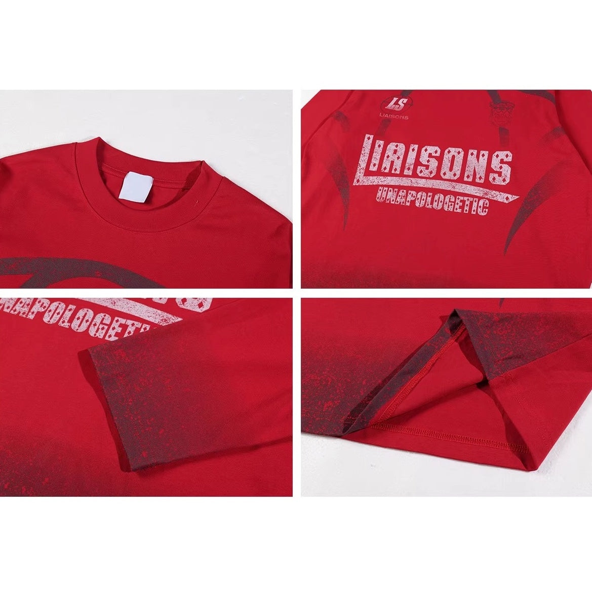 Gradient Washed Letter Print Long T-shirt MN9048