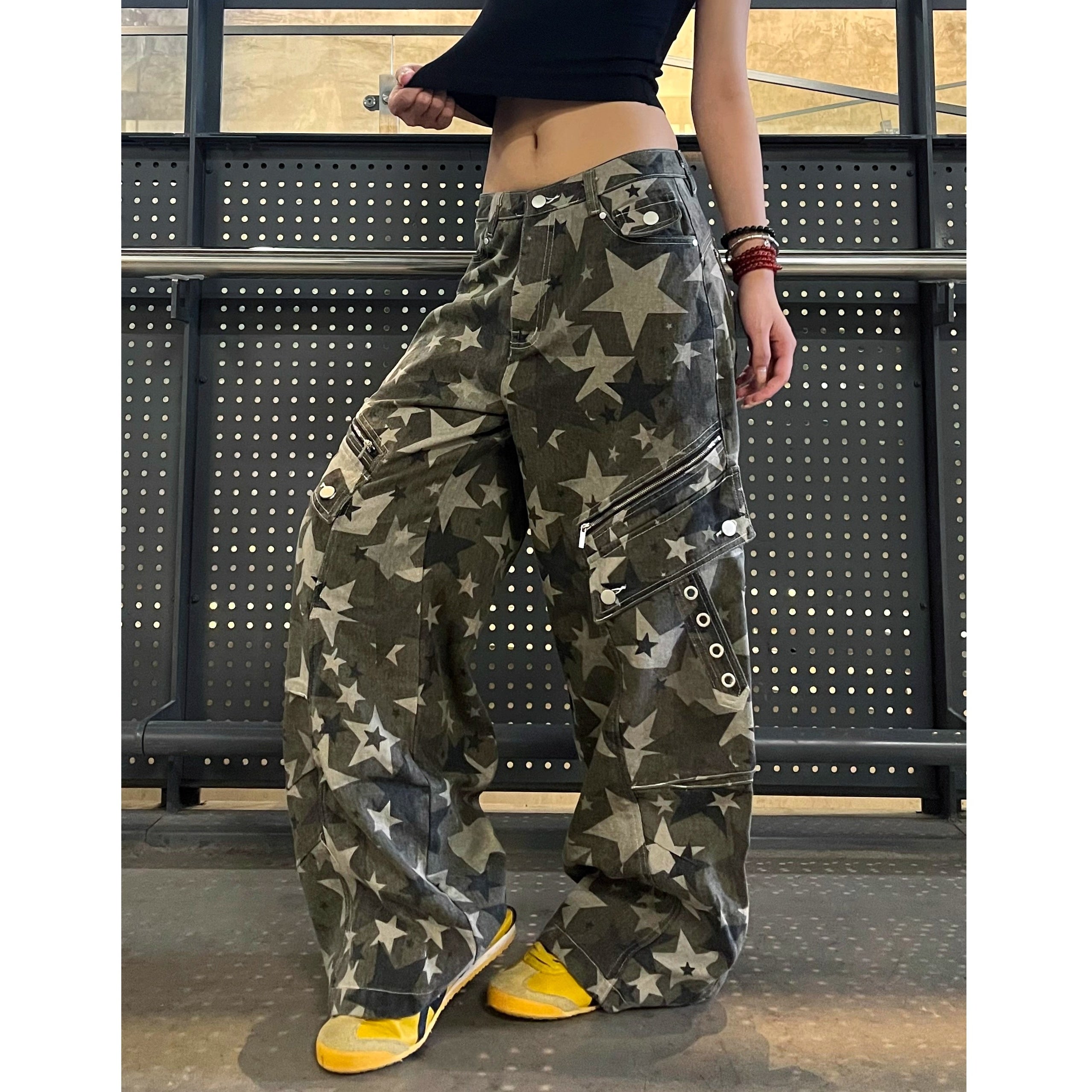Slant Zip Pocket Wide-leg Cargo Pants VI2012