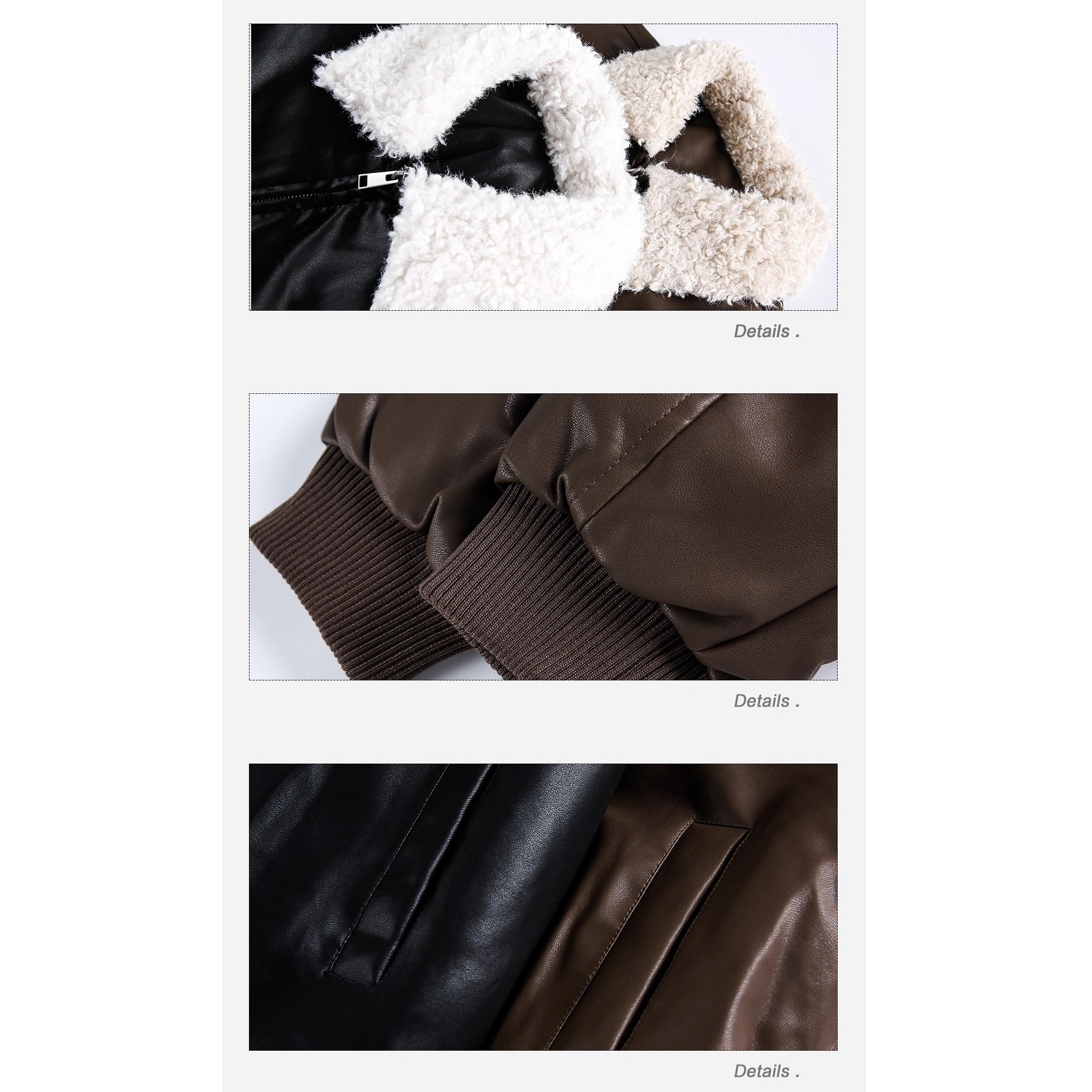 Contrast Lapel PU Leather Jacket EZ255
