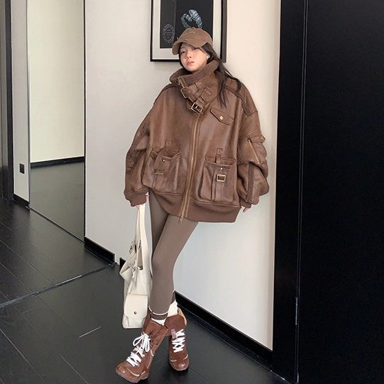 Vintage Fake Suede Oversize Biker Jacket OS2064