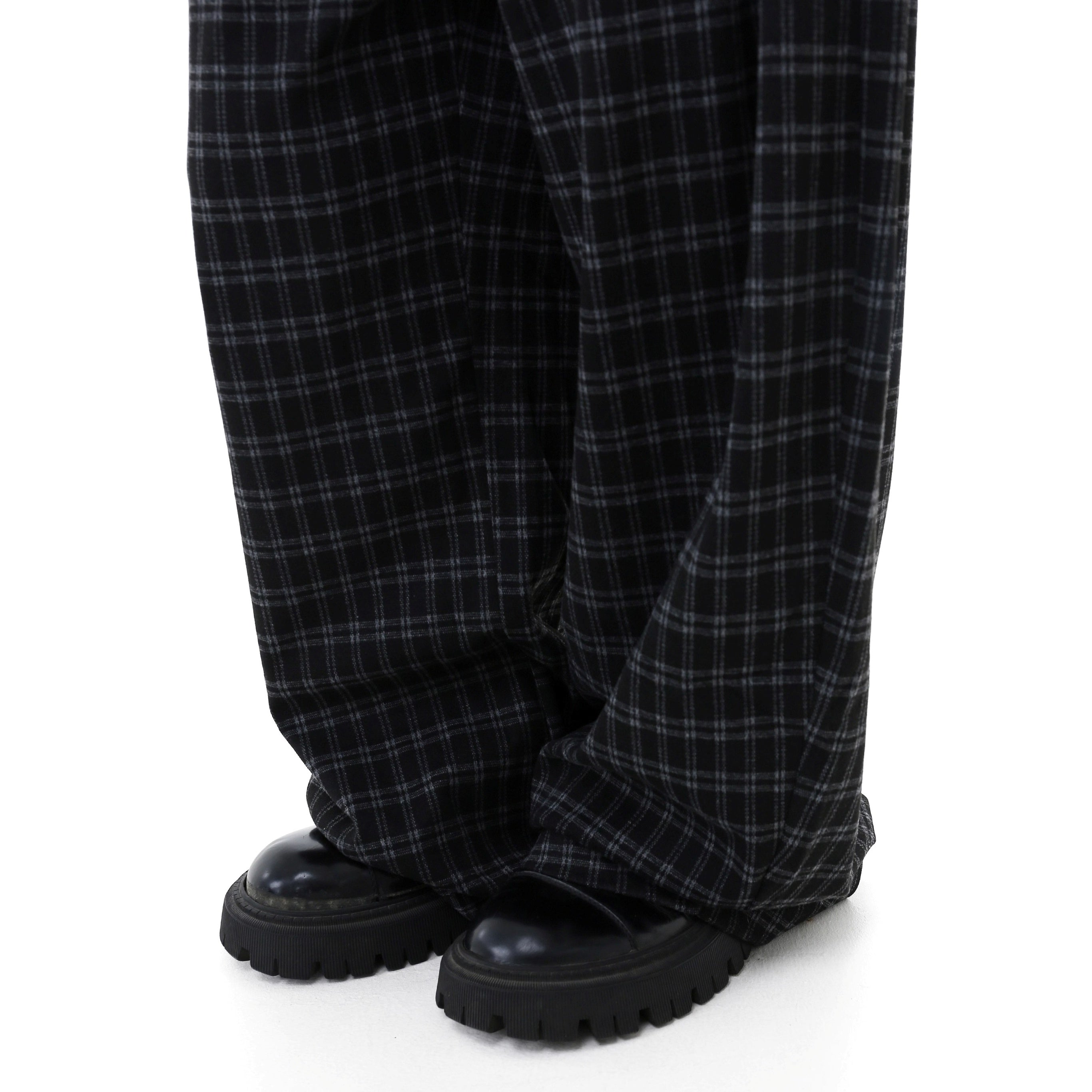 Elastic Waist Plaid Wide-leg Pants GB7038