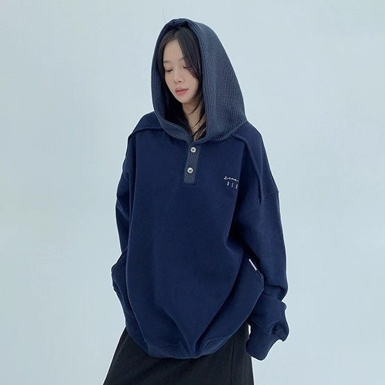 Knit Patchwork Design Oversize Hoodie OS2066