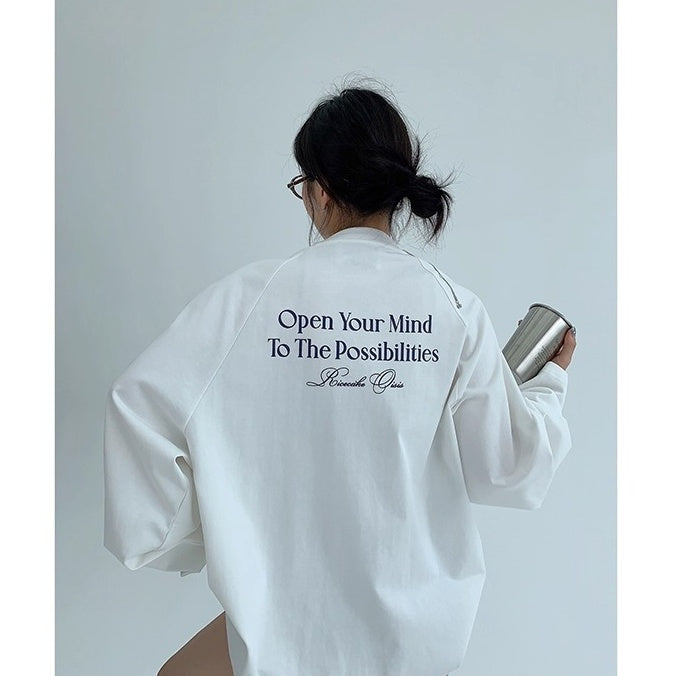 Relaxation Lazy Letter Print Long-sleeved T-shirt OS2036