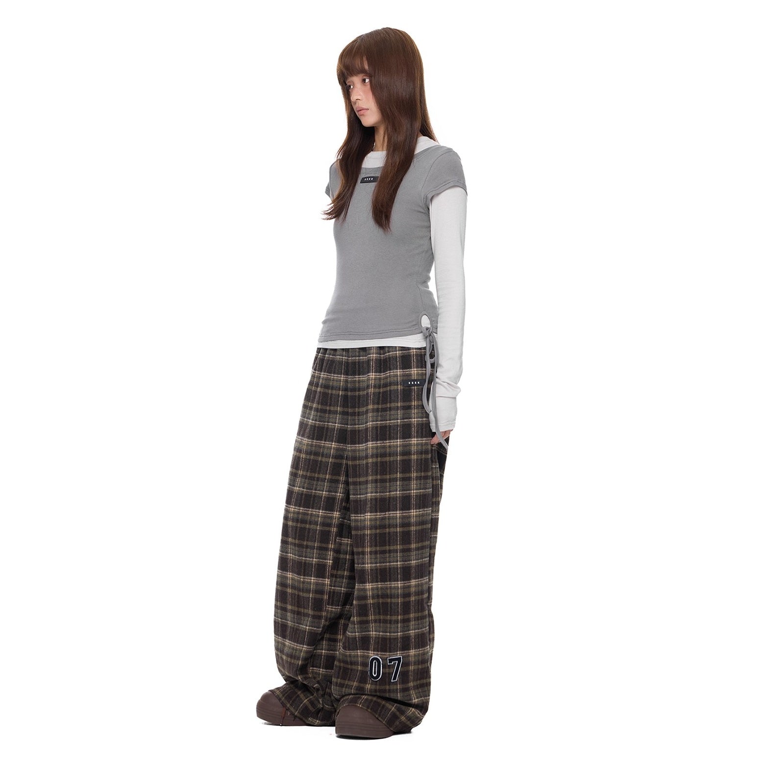 Appliqué Retro Plaid Wide Pants EZ269