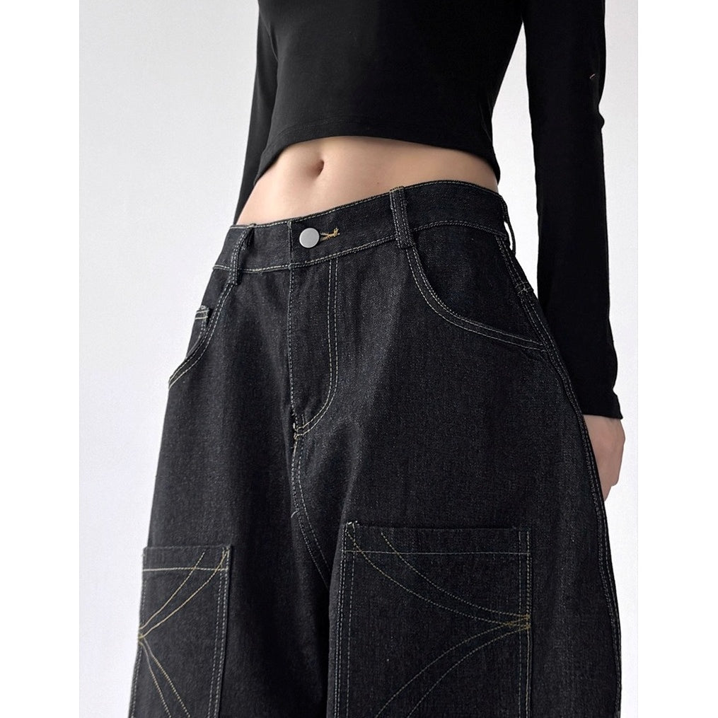 Graffiti Back Print Loose Curve Jeans MW10228