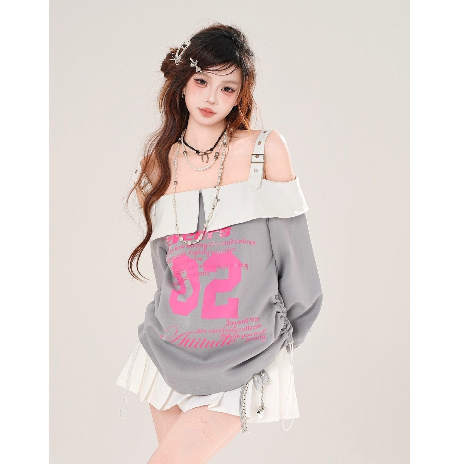 One-shoulder Loose Bicolor Top KK2076