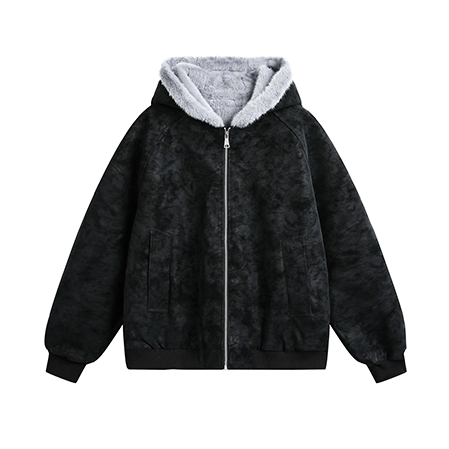 Carving Fur Collar Hooded Zip Jacket EZ300
