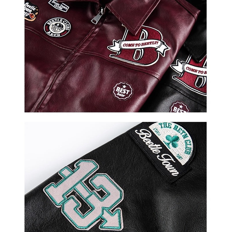 Vintage PU Leather Loose Embroidered Jacket OS2028