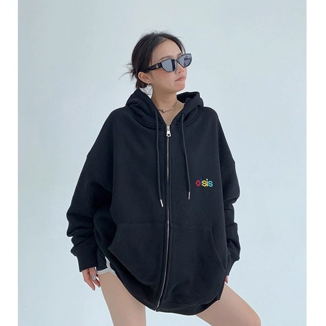 Loose Logo Embroidered Hooded Jacket OS2037