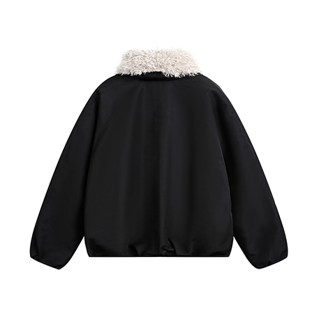 Fluffy Contrast Horn Button Jacket EZ290