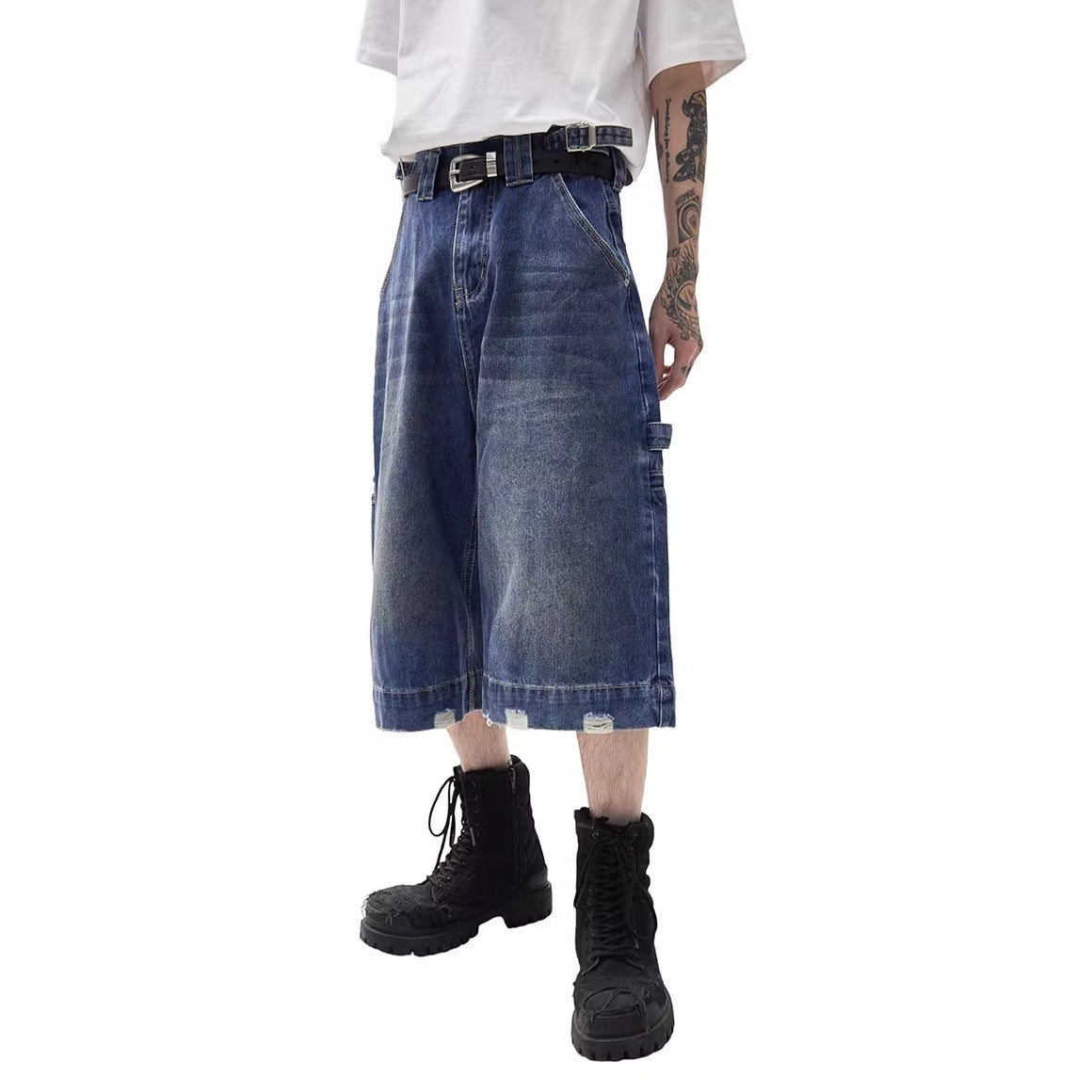 Washed Denim Loose Half Pants MW10214