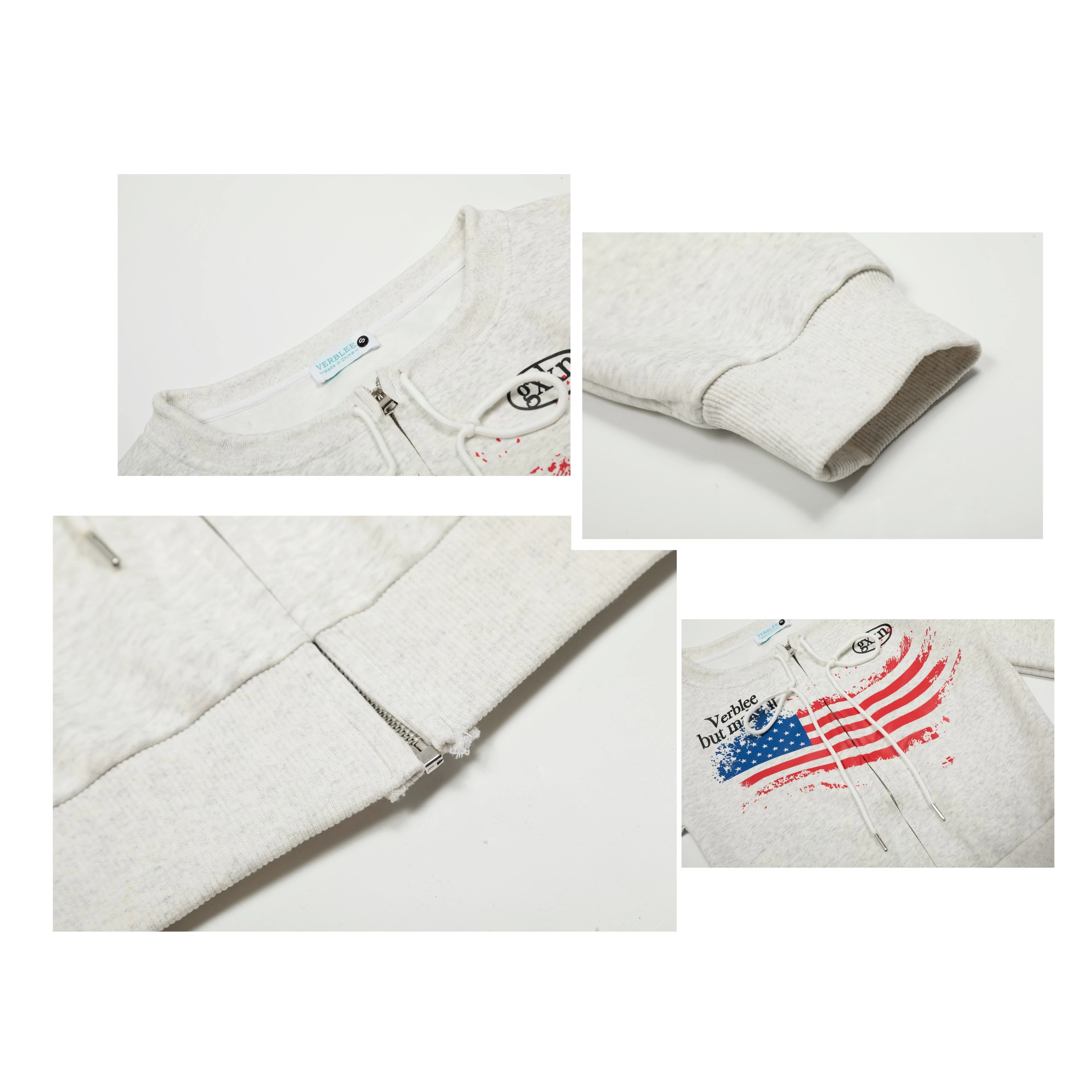 American Letter Print Zipper Sweat Cardigan MW10267