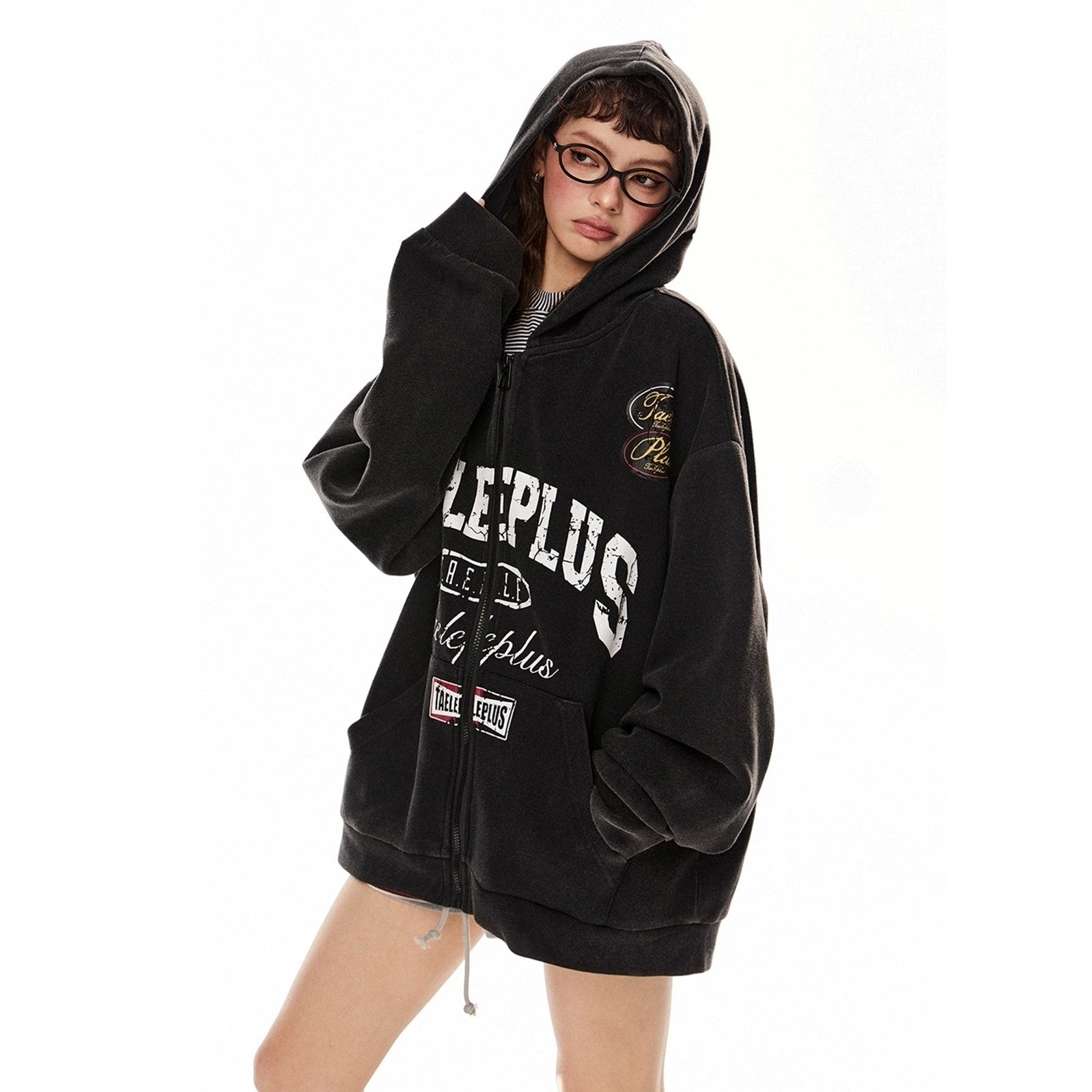 Letter Print Washed Hoodie Jacket MW10276