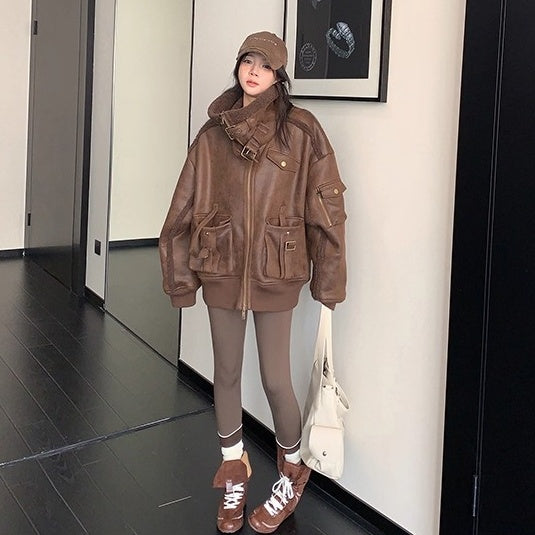 Vintage Fake Suede Oversize Biker Jacket OS2064