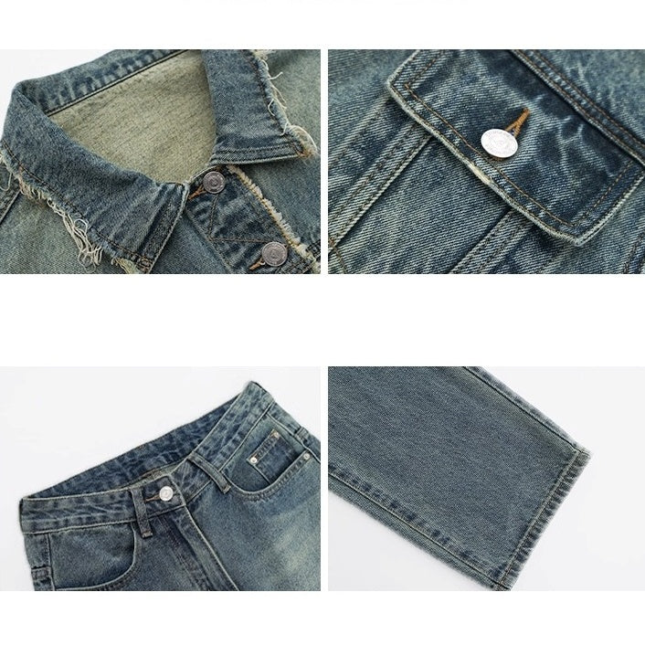 【上下別売り】Vintage Distressed Denim Jacket & Jeans Set-up AC7018