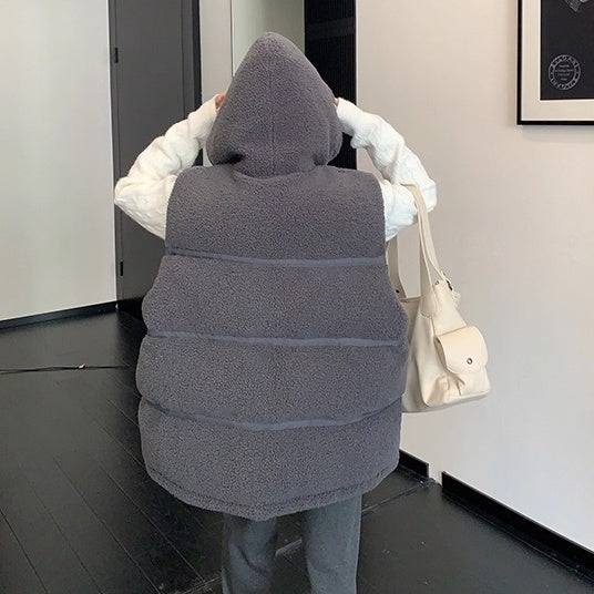 Loose Hooded Boa Padded Vest OS2073