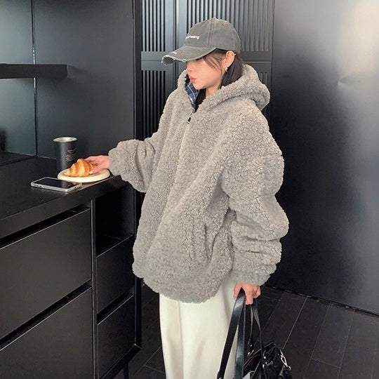 Loose Hooded Boa Jacket OS2072